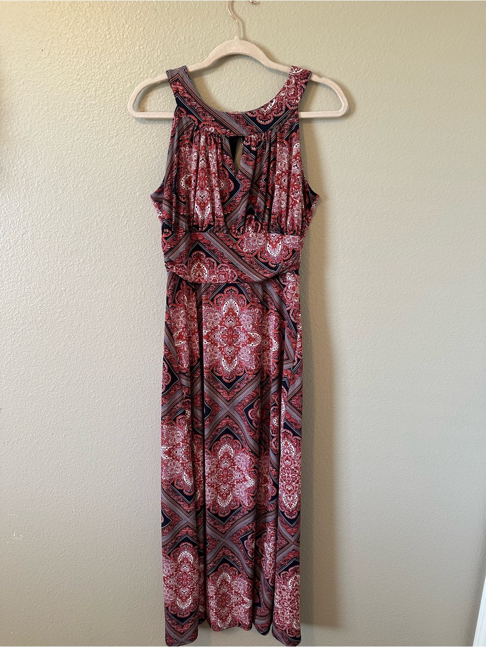 Enfocus Studio Red Patterned Sleeveless Maxi Dress